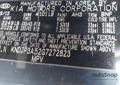 2016 Kia Soul + z USA, uszkodzony, nr VIN KNDJP3A52G7272823